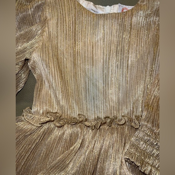 Wonder Nation Girls Shimmery Gold Pleated Long Sleeve Dress 6-9 mos - Picture 6 of 8